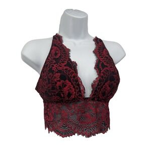 La Senza Red Black Floral Lace bralette whimsigoth‎ vamp fairy grunge M romantic